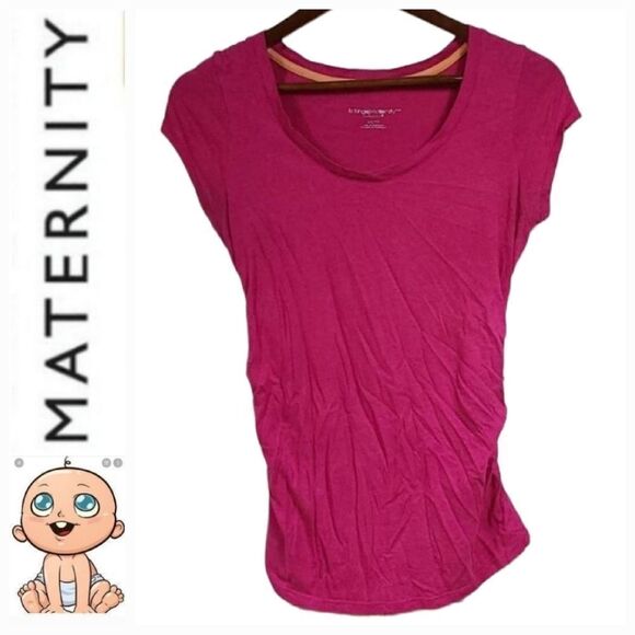 Liz Lange Maternity Solid Pink Tee XS Side Ruched Short Sleeve Maternity T-Shirt - Picture 1 of 7